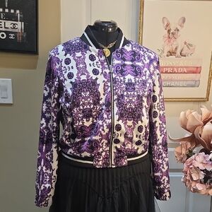 Nwot 14/16 Ashley Stewart Purple and White Bomber Jacket